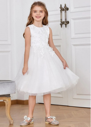 Pearl Beaded Lace Glitter Tulle Flower Girl Dress Special Occasion Dress